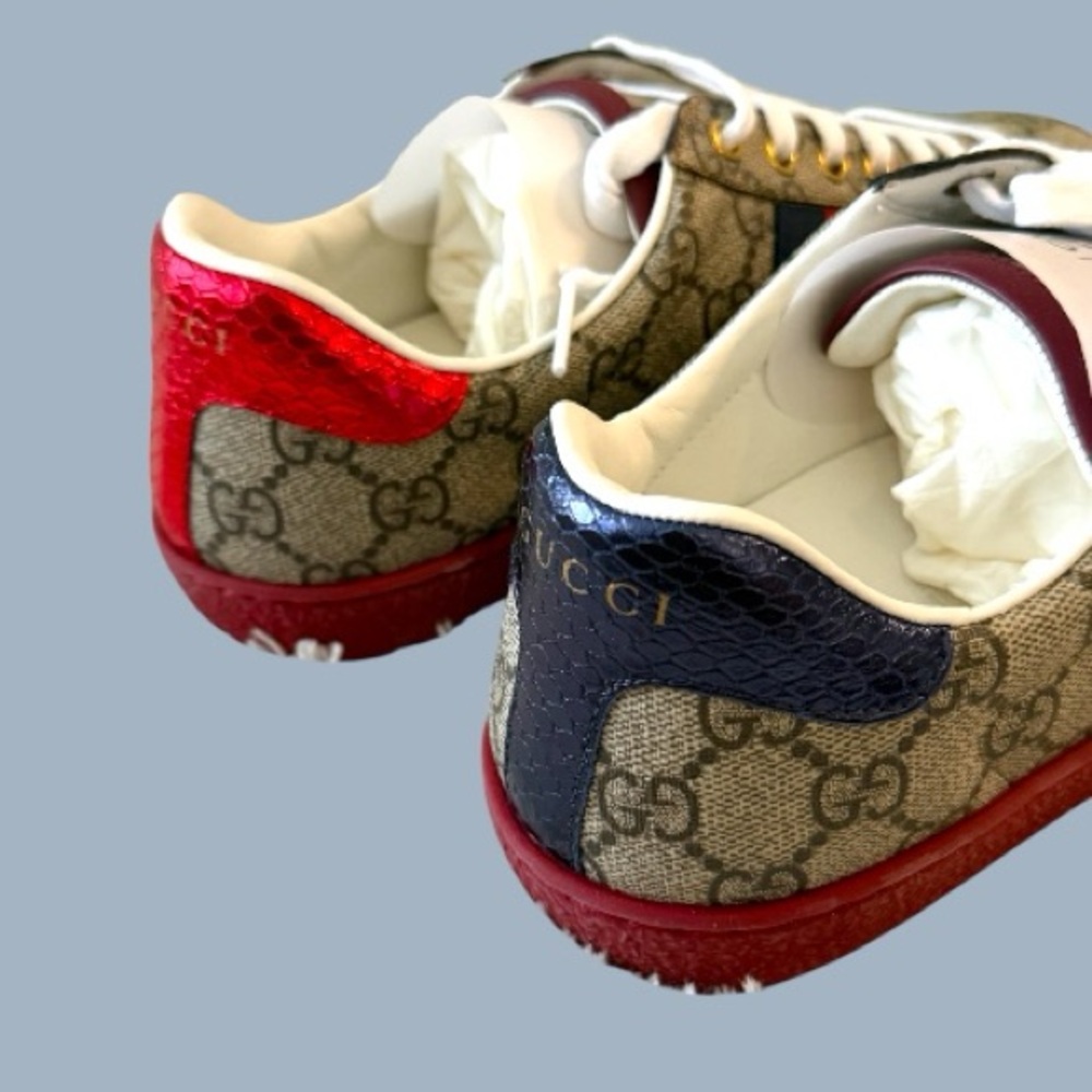 Gucci Beige and Red Patterned Sneakers - Picture 3 of 6